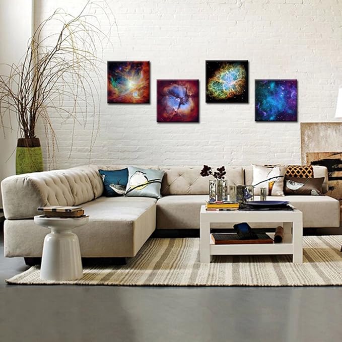 Kreative Arts - Canvas Prints Wall Art Cosmic Cloud Orion Nebula and Crab Nebula Modern Wall Decor Stretched Gallery Canvas Wrap Giclee Print Ready to Hang (12''x12''x4pcs/Set, Multi)