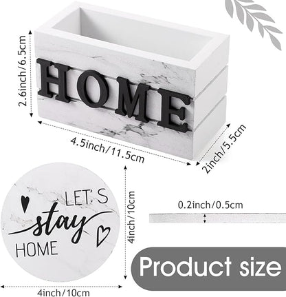 Queekay Coasters Set of 6 House Warming Gifts New Home Wooden Farmhouse Drink Coasters with Holder 4'' Funny Decoration for Kitchen Family Coffee Bar Tabletop Protection(White Marble)