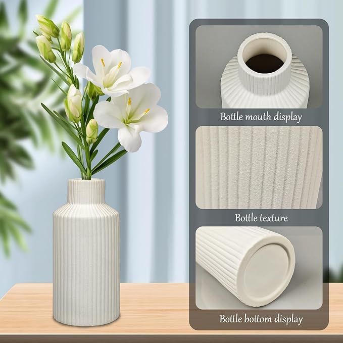 White Ceramic Vase, Modern Minimalist Matte Flower Vase, Boho Pampas Grass Vase, Small Vase for Home Decor Bedroom Shelf Kitchen Coffee Table Centerpiece(8 in)(White)
