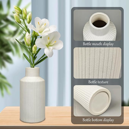 White Ceramic Vase, Modern Minimalist Matte Flower Vase, Boho Pampas Grass Vase, Small Vase for Home Decor Bedroom Shelf Kitchen Coffee Table Centerpiece(8 in)(White)