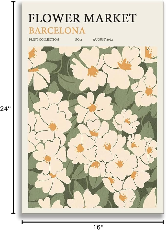 Zzuyi Flower Market poster Decor Green And White Fresh Art poster Canvas poster for Living Room, Bed Room, Office Home Decoration Gift- 16X24 In Unframed