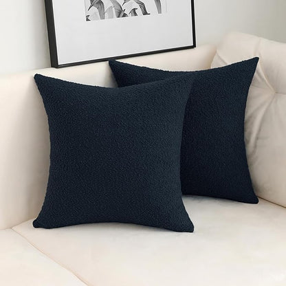 Jeneoo Dark Blue Decorative Square Thick Throw Pillow Covers Fine Textured Boucle Navy Couch Cushion Case for Livingroom Sofa Decor, Set of 2, 20 x 20 Inch
