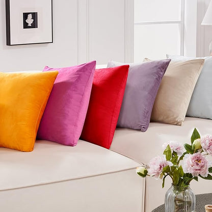 Deconovo Decorative Velvet Throw Pillow Covers 16x16 Inch Set of 2, Soft Square Cushion Cases for Couch Sofa Living Room Decor Bedroom Outdoor Right Red Pillow Covers with Invisible Zipper