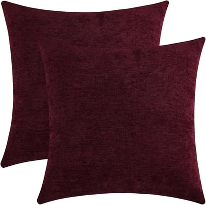 Burgundy Red Chenille Decorative Couch Lumbar Throw Pillow Covers, Soft Cushion Cases for Home Livingroom Sofa Décor, Pack of 2, 16 x 16 Inches