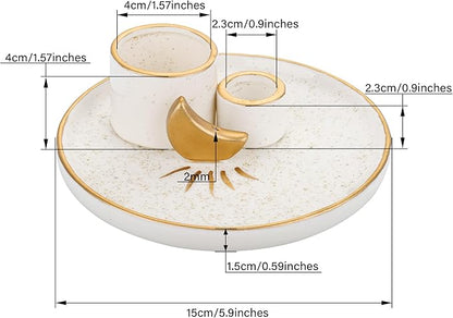 ZenBless Multifunction Incense and Candle Holder for Burning Sage, Palo Santo, Incense Sticks - 5.9" Ceramic Ash Catcher Tray for Meditation Room Home Decor (Gold)
