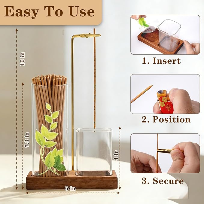 Incense Holder for Sticks, Incense Burner with Glass Ash Catcher, Incense Sticks Storage and Anti-Ash Flying, for Yoga Spa Meditation Home Decor Office