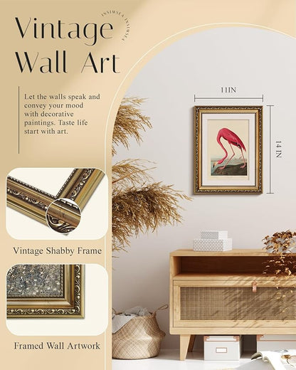 InSimSea Gold Framed Canvas Wall Art Room Decor Flamingo Classic Wildlife Print Wall Pictures Elegant Home Decor for Bedroom Bathroom Dining Room – 14L X 11W