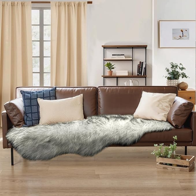 Ciicool Ultra Soft Faux Sheepskin Fur Rug Fluffy Rug for Bedroom Fuzzy Carpet for Living Room Kid's Room Nursery Decor, White Gradient Sliver Black 2 x 6 Feet