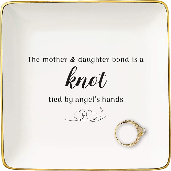 NZY Mother's Day Gifts for Mom-Graduation Present for Daughter-Birthday Wedding Christmas Gifts-Jewelry Tray Trinket Holder Ring Dish-the Mother and Daughter Bond Is A Knot Tied By Angle's Hands