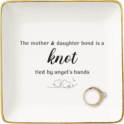 NZY Mother's Day Gifts for Mom-Graduation Present for Daughter-Birthday Wedding Christmas Gifts-Jewelry Tray Trinket Holder Ring Dish-the Mother and Daughter Bond Is A Knot Tied By Angle's Hands