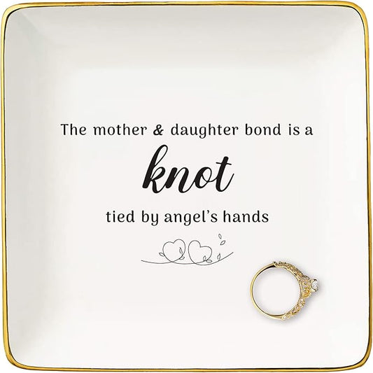 NZY Mother's Day Gifts for Mom-Graduation Present for Daughter-Birthday Wedding Christmas Gifts-Jewelry Tray Trinket Holder Ring Dish-the Mother and Daughter Bond Is A Knot Tied By Angle's Hands