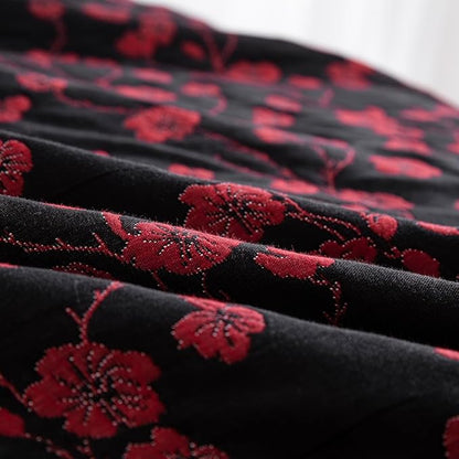 100% Cotton Muslin Jacquard 3 Piece Quilt Set Floral Plum Blossom Print, Soft 3 Layers Gauze Bed Cover Reversible Bedspread Coverlet Breathable Lightweight Bedding Set, King
