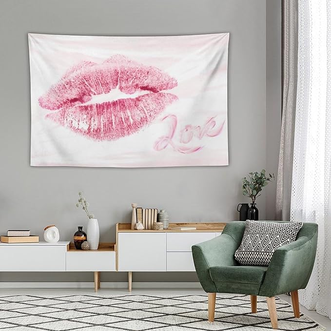Smacget Pink Lips Tapestry for Teen Girl Women Bedroom Small Sexy Kissing Lover Lipstick Marks Tapestry Coquette Valentine Red Lips Decor Aesthetic Art Wall Hanging for Living Room Dorm 60" x 40"