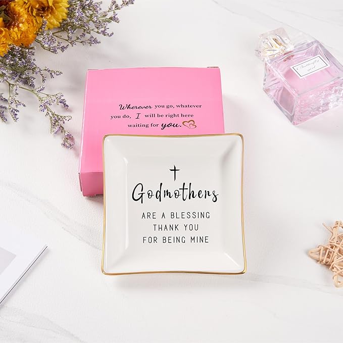 Godmother Gifts from Godchild, Gifts for Godmother Trinket Ring Dish - Godmothers...Thank You for Being Mine, Birthday Christmas Mother's Day Gift for Godmother
