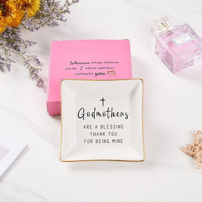 Godmother Gifts from Godchild, Gifts for Godmother Trinket Ring Dish - Godmothers...Thank You for Being Mine, Birthday Christmas Mother's Day Gift for Godmother