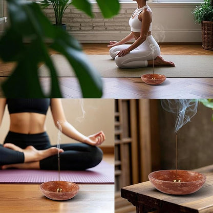 Koville Natural Marble Incense Holder, Incense Holder for Sticks with 9 Holes, Handmade Incense Burner Ash Catcher for Meditation Yoga SPA, Balsam Fir/Palo Santo/Sage/Cone (Red)