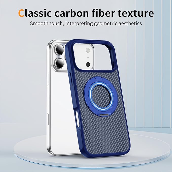 Mag-Stand Carbon Fiber Case for iPhone 17 Pro, 360° Rotate Magnetic Stand, Compatible with MagSafe, 15FT Military Protection, Slim Shockproof Magnetic Kickstand Mag Phone Case for Men Women