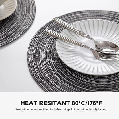 Round Placemats Set of 12 Woven Placemats Washable Braided Table Mats for Dining Table Heat Resistant Non-Slip Circle Place Mats(Mixed Gray)