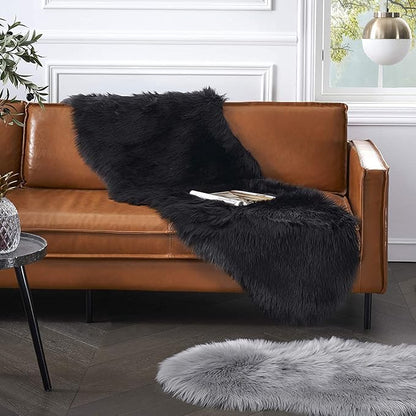 WL&ALLEN Large Sheepskin Rug Genuine Thick and Lush 3 Inch Pile，Luxury Australian Pelts |Large Sheepskin Wool Area Rugs(Single Pelt 2'6" x 3'7"，Black)…