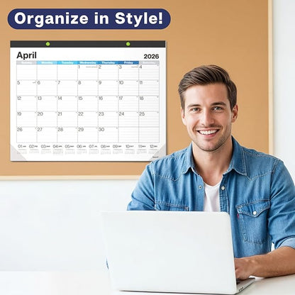 Dunwell 2026 Desk Calendar 22x17 (Blue), 22 x 17 Large Monthly Desk Blotter or Hanging Wall Calendar, Jan–Dec 2026, Lined Daily Blocks, Easy to Read