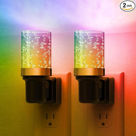 L LOHAS LED Night Light, 2 Pack Dimmable Night Lights Plug into Wall, Color Changing Nightlight RGB with Auto Light Sensor for Halloween, Christmas, Holiday, Hallway Bedroom Kids Room