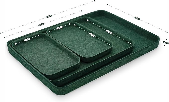 Welaxy EDC Catchall Desk Organizer felt DND dice rolling tray stylish nightstand multitray Entryway Bedside Caddy for Keys Phone Wallet Watch Glasses Pens Office minimalist 4-piece (Forest Green)