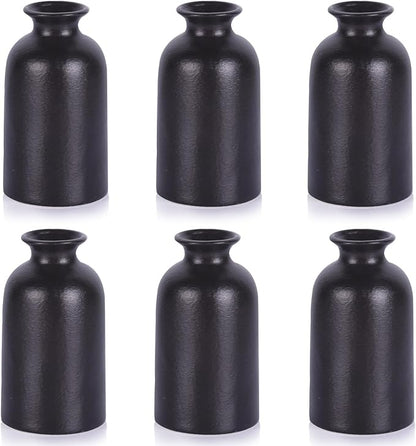 Ceramic Bud Vases Set of 6, Black Bud Vase Set for Flowers Pampas Grass, Mini Pottery Vase with Minimalist Modern Rustic Style for Table Centerpieces of Home, Office, Wedding