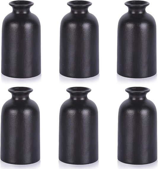 Ceramic Bud Vases Set of 6, Black Bud Vase Set for Flowers Pampas Grass, Mini Pottery Vase with Minimalist Modern Rustic Style for Table Centerpieces of Home, Office, Wedding
