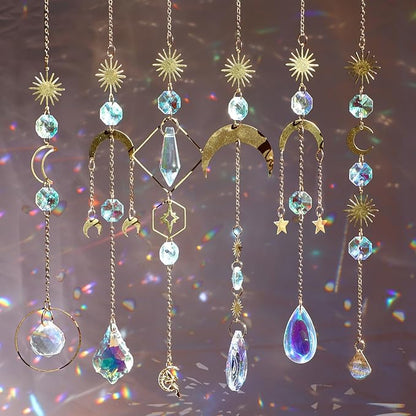 Crystal Suncatcher, 6 Pcs Sun Catchers for Indoor Windows Hanging Crystals Prism Rainbow Maker Ornaments for Garden Home Balcony Ceiling Cute Room Decor Wedding Party Gifts