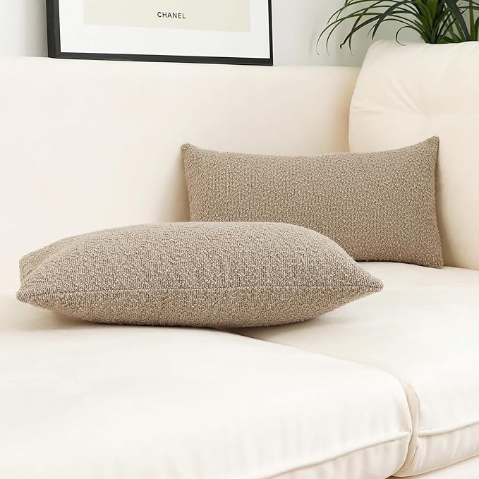 Jeneoo Light Grey Decorative Long Lumbar Thick Throw Pillow Covers Fine Textured Boucle Couch Cushion Cases for Sofa Bedroom Decor, Set of 1, 14 x 36 Inch