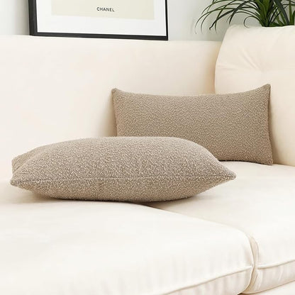 Jeneoo Light Grey Decorative Long Lumbar Thick Throw Pillow Covers Fine Textured Boucle Couch Cushion Cases for Sofa Bedroom Decor, Set of 1, 14 x 36 Inch