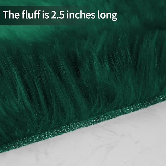 Green Faux Fur Sheepskin Area Rug for Living Room Bedroom, 6 x 6 Feet Ultra Soft Shaggy Fuzzy Furry Carpet Chair Throw Large Rugs for Kids, Girls, Nursery Room Decor Dorms