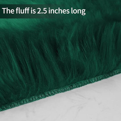Green Faux Fur Sheepskin Area Rug for Living Room Bedroom, 4 x 6 Feet Ultra Soft Shaggy Fuzzy Furry Carpet Chair Throw Large Rugs for Kids, Girls, Nursery Room Decor Dorms