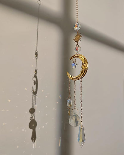 Suncatchers for Windows Hanging Moon Sun Light Catcher Indoor Decor Crystal Prism Sunlight Rainbow Maker
