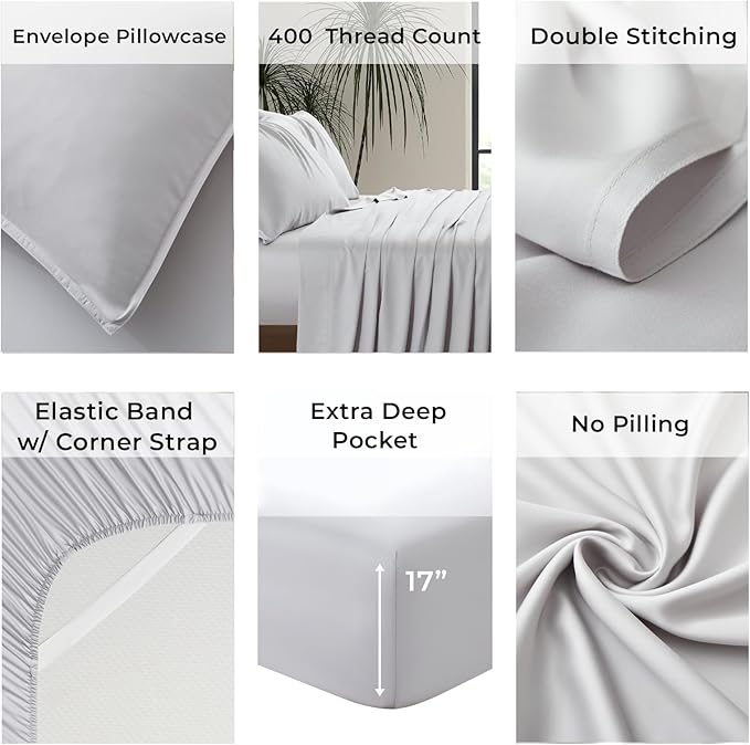 Split King Size Sheet Set | 2 Fitted Sheets for Sleep Number & Adjustable Beds | Organically Grown | Ultra Soft & Cooling |100% Viscose | 17" Deep Pocket [Dove Grey]