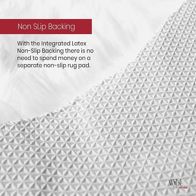 Silky Soft Faux Fur Shaggy Rug, 8 ft. x 10 ft. White Fluffy Sheepskin Area Carpet, Rectangle Shape for Living Room, Bedroom, Kid's Room, or Nursery, Machine Washable with Non-Slip Backing