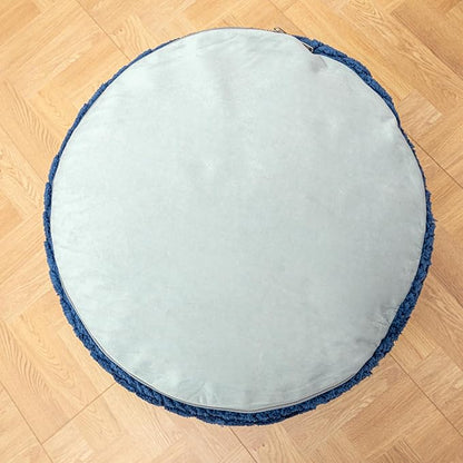 Unstuffed Ottoman Pouf Cover – Round Faux Fur Footstool Plush Floor Pouf (No Filler Included) Perfect for Living Room, Bedroom, or Office Lounge (Navy Blue, 20x20x15 in)