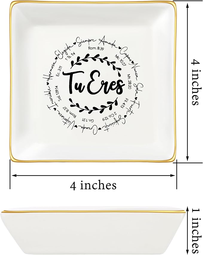 JoycuFF Christian Gifts for Girls Women Religious Ceramic Trinket Dish Tray for Womens Inspirational Faith Easter Catholic Christian Jewelry, Meaningful Communion Baptism Tu Eres