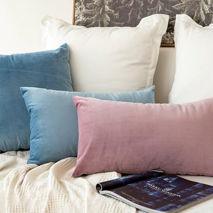 MIULEE Velvet Throw Pillow Covers 12x20 Inch, Pack of 2 - Light Blue, Soft Solid Lumbar Decorative Pillow Covers Modern Luxury Home Decor for Spring Couch Sofa Bedroom Livingroom