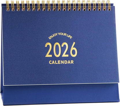 Small Desk Calendar 2025-2026, 18 Months Calendar Runs from Now to Dec 2026, Standing Flip Academic Year Desk Calendar with To-do List & Notes, Metal Ring Twin-Wire Binding with Stickers, Monthly Desktop Calendar for Home Office (Blue)