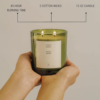 Craft & Kin 12oz Bamboo Jasmine Candle for Home | Premium Green Scented Candles for Men | Winter Candles Made with Natural Soy | Holiday Candle Gifts for Men and Women | Nature Collection