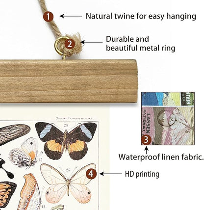XIAOAIKA Vintage Butterfly Poster Hanger Frame, Cottagecore Room Decor Aesthetic, Retro Style Wall Decor Art Painting, Patterns are Printed on Linen Without Fading (16 x 23 inches)