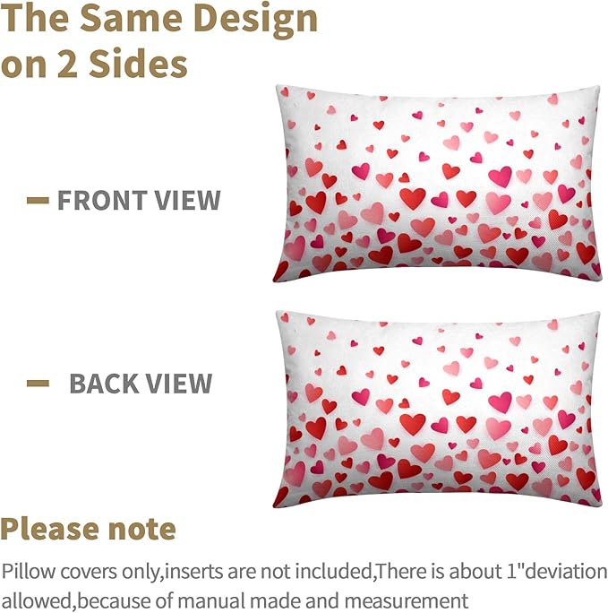 Valentines Day Pillow Covers 12x20 Set of 2 Red Pink Heart Throw Pillow Covers Love Pillowcase Linen Decoration Farmhouse Holiday Cozy Soft Cushion Case Couch for Indoor Outdoor Home Decor