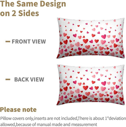 Valentines Day Pillow Covers 12x20 Set of 2 Red Pink Heart Throw Pillow Covers Love Pillowcase Linen Decoration Farmhouse Holiday Cozy Soft Cushion Case Couch for Indoor Outdoor Home Decor