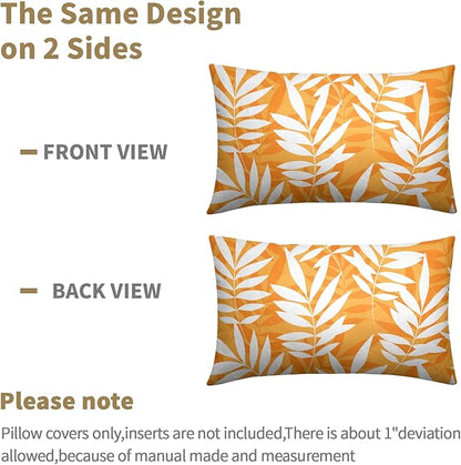 Fall Leaf Pillow Covers 12x20 Set of 2 Orange White Seasonal Autumn Leaves Rustic Decorative Lumbar Throw Pillows Outdoor Pillowcase Farmhouse Linen Cushion Case Decor for Home Sofa Couch Bed