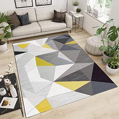 Abstract Yellow White Geometry Area Rug, Line Geometry Art Home Decor Rug, Easy Clean Carpet for Living Room Bedroom Kitchen Dining Room Home Office Floor Rug 8ftx10ft