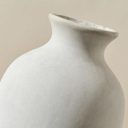 Large Ceramic Rustic Flower Vase, 10.43 Inch Tall Vintage Pottery Home Decor, Antique Farmhouse Terracotta Vase for Living Room, Shelf, Table, Mantel Decoration, Farmhouse - Off-White