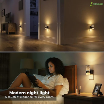 L LOHAS LED Night Lights Plug into Wall, Acrylic Night Light,Dimmable Nightlight with 0-100 LM Adjustable Brightness, 3000K Plug in Night Light with Dusk to Dawn Sensor, for Bathroom Hallway