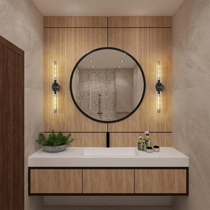 Brass Wall Sconces Set of 2, Bathroom Sconces Wall Light, Black Sconces Lighting with Clear Lamp,Wall Mount Lamps Wall Lights for Vanity Light Bedroom Living Room Hallway