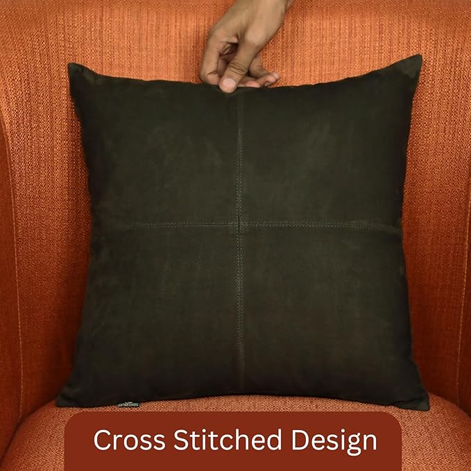 LL LEATHER LOVERS Genuine Suede Leather Pillow Cover, 14x14 Inch Case for Lumbar Throw Couch Pillows, Thick & Soft Cushion Covers for Sofa Bed Home Decor (Suede Deep Forest Green Plain Pack of 2)